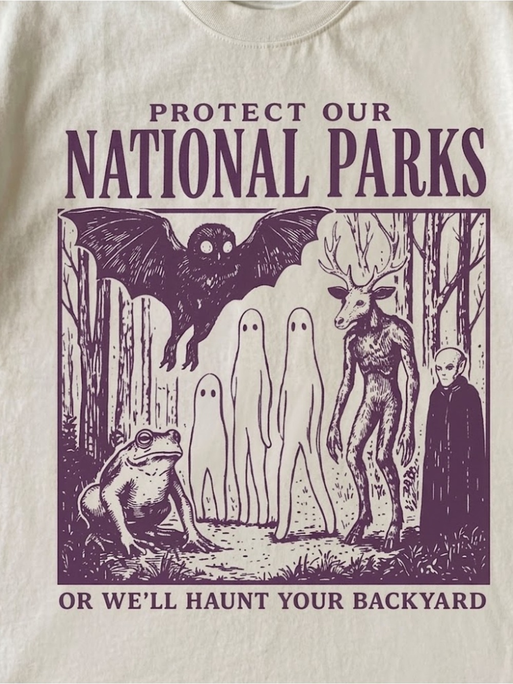 Gildan Protect Our National Parks Graphic Tee - Cream with Purple Print - Picture 2 of 2